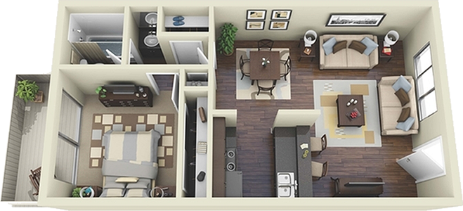 The Veranda - One Bedroom / One Bath - 552 Sq. Ft.*