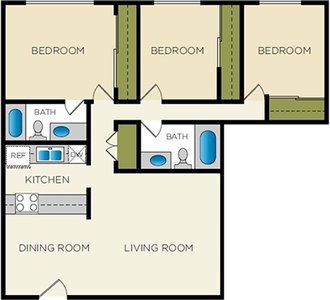 The Summit - Three Bedroom / Two Bath - 1,368 Sq. Ft.*